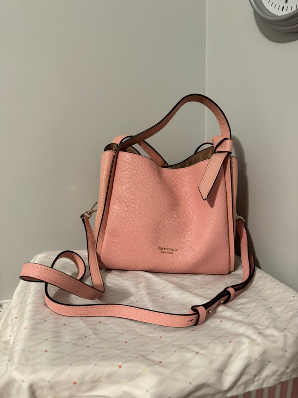 kate spade Pebble Leather Shoulder Bag in Blush Pink